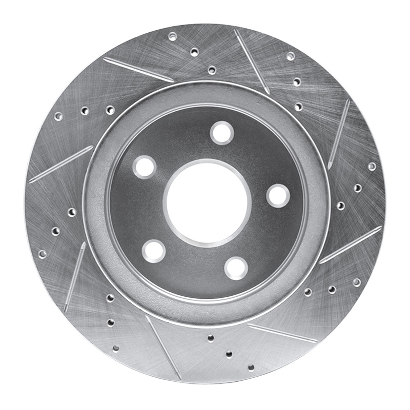 Jeep J8 Brake Rotor (1) - Front Left - R1 Concepts - Drilled & Slotted - Silver - `08-`12